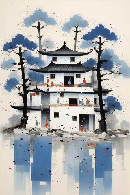 01206-1656708139-_lora_Wu Guanzhong Style_1_Wu Guanzhong Style - modern house in china, in the style of poetic pastoral scenes, symmetrical forms.png